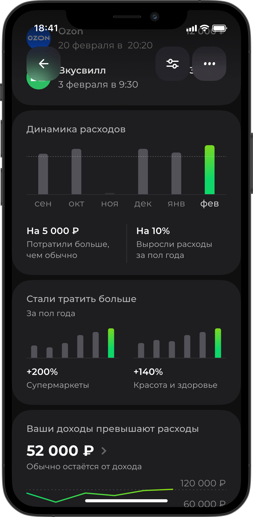 Макет раздела Анализ финансов. Динамика расходов